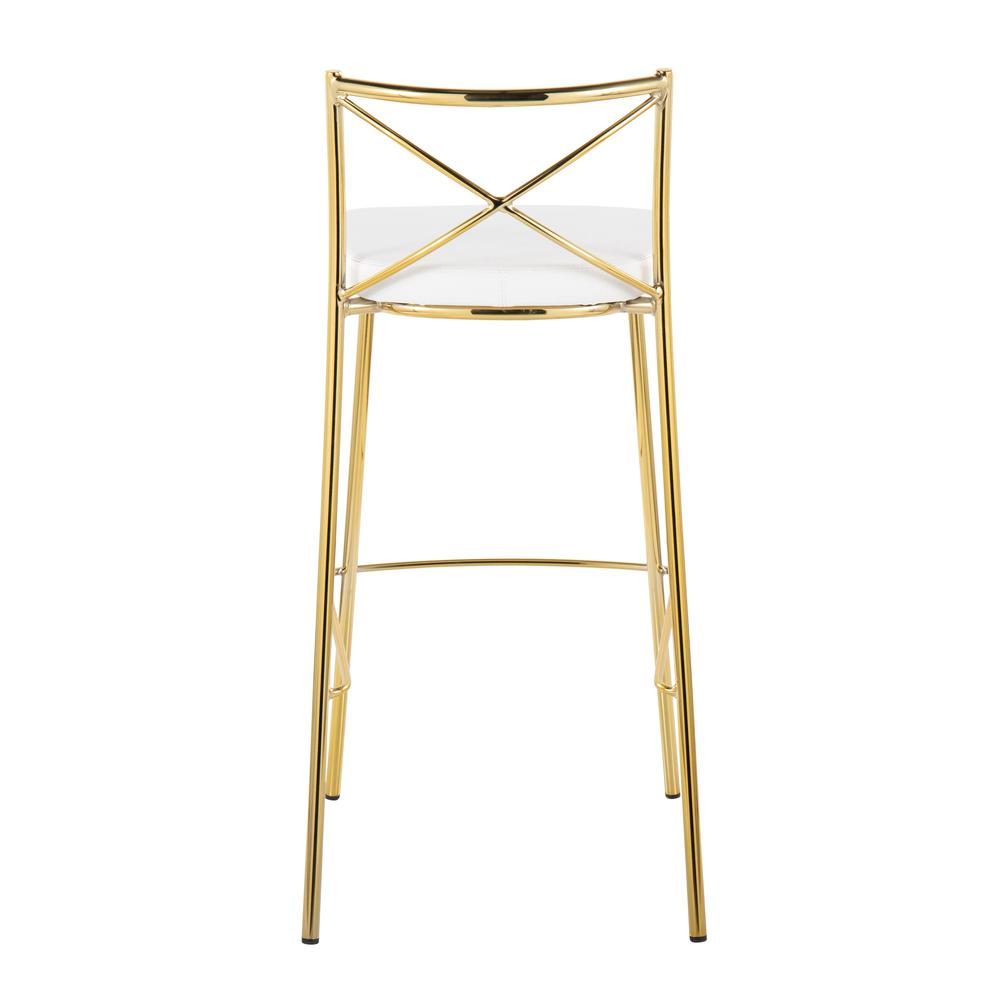Gold Metal, White PU Modern Charlotte 30" Fixed-Height Barstool - Set of 2