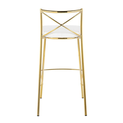 Gold Metal, White PU Modern Charlotte 30" Fixed-Height Barstool - Set of 2