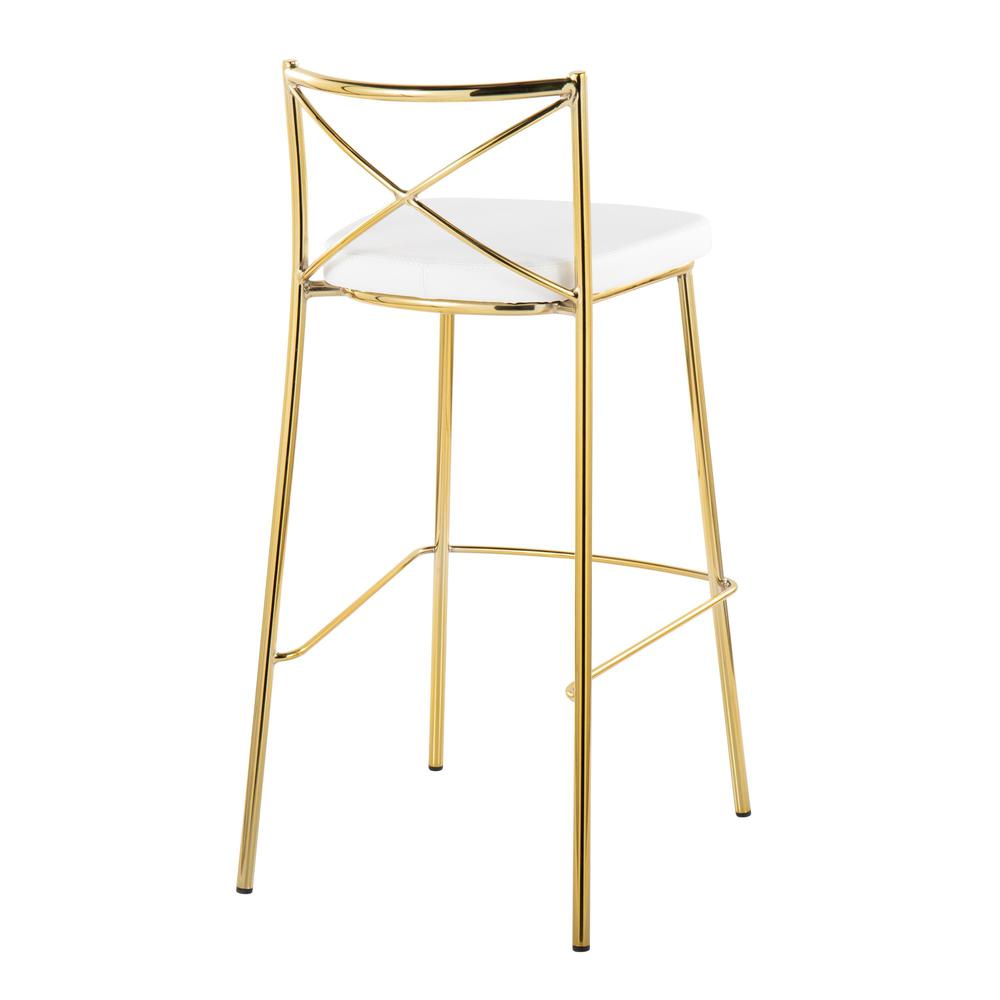 Gold Metal, White PU Modern Charlotte 30" Fixed-Height Barstool - Set of 2