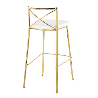 Gold Metal, White PU Modern Charlotte 30" Fixed-Height Barstool - Set of 2