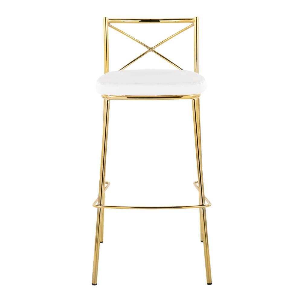 Gold Metal, White PU Modern Charlotte 30" Fixed-Height Barstool - Set of 2