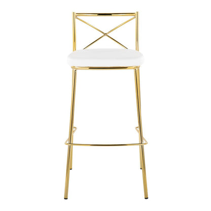 Gold Metal, White PU Modern Charlotte 30" Fixed-Height Barstool - Set of 2