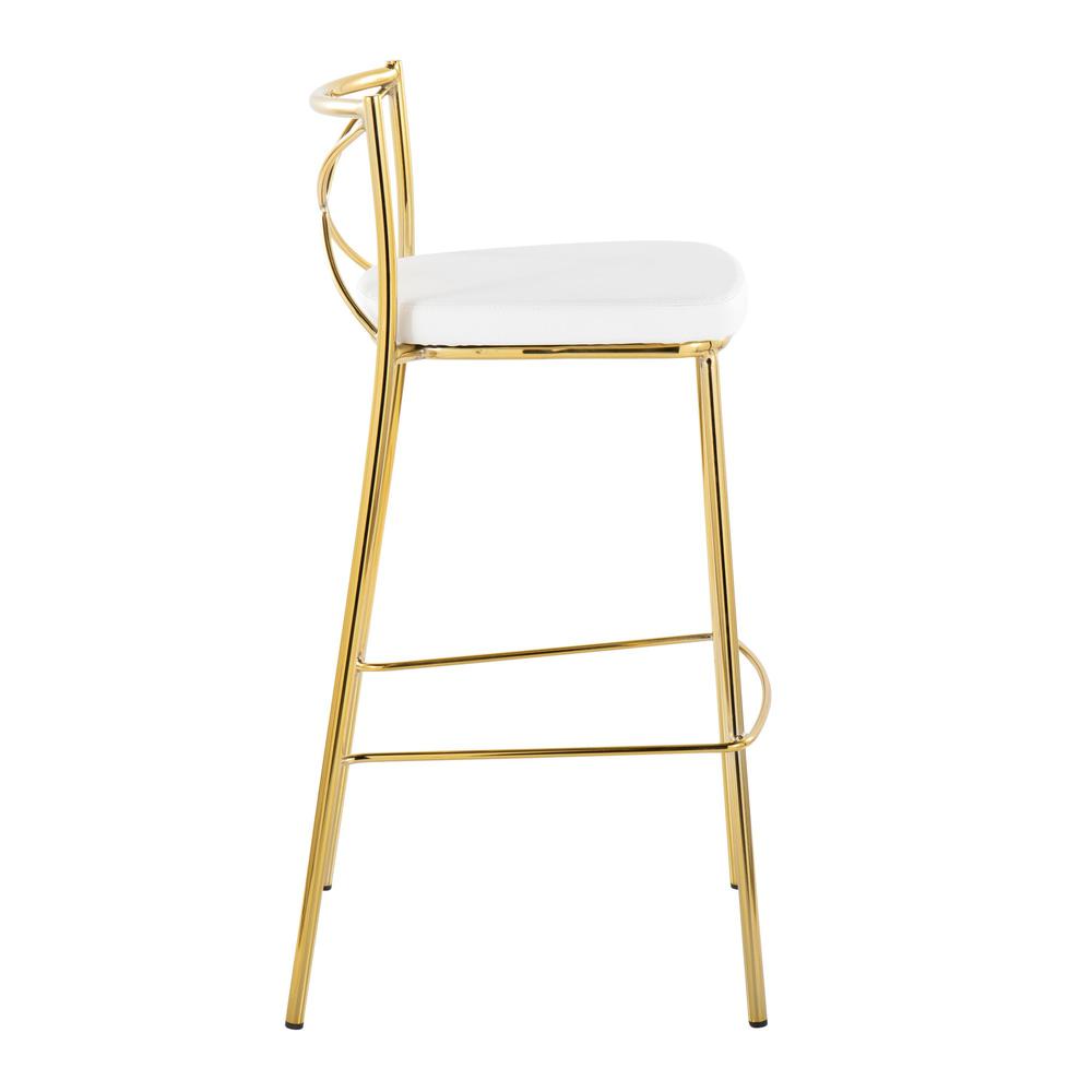 Gold Metal, White PU Modern Charlotte 30" Fixed-Height Barstool - Set of 2