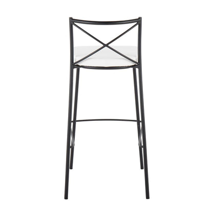 Black Metal, White PU Modern Charlotte 30" Fixed-Height Barstool - Set of 2