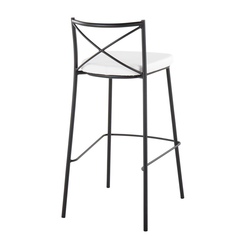Black Metal, White PU Modern Charlotte 30" Fixed-Height Barstool - Set of 2