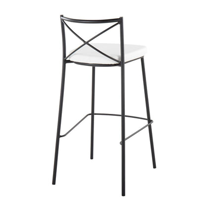 Black Metal, White PU Modern Charlotte 30" Fixed-Height Barstool - Set of 2