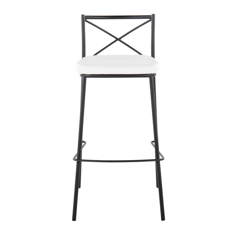 Black Metal, White PU Modern Charlotte 30" Fixed-Height Barstool - Set of 2