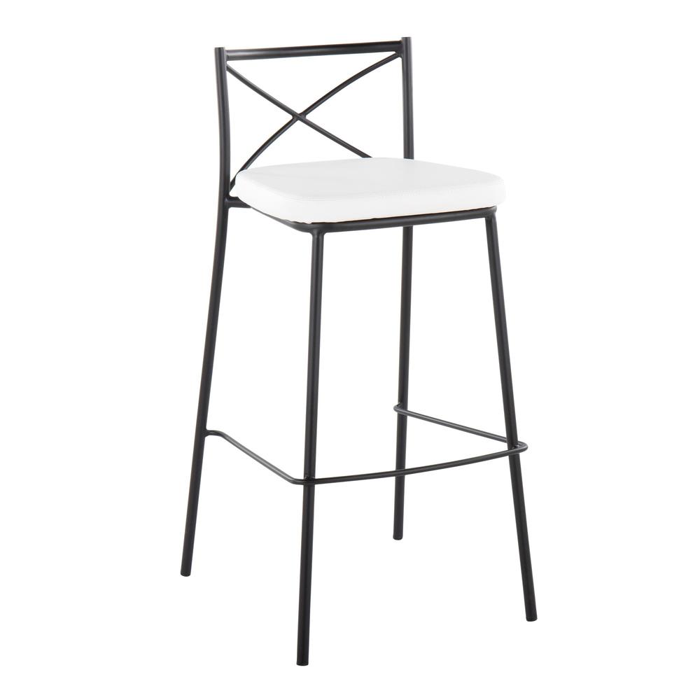 Black Metal, White PU Modern Charlotte 30" Fixed-Height Barstool - Set of 2