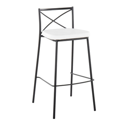 Black Metal, White PU Modern Charlotte 30" Fixed-Height Barstool - Set of 2