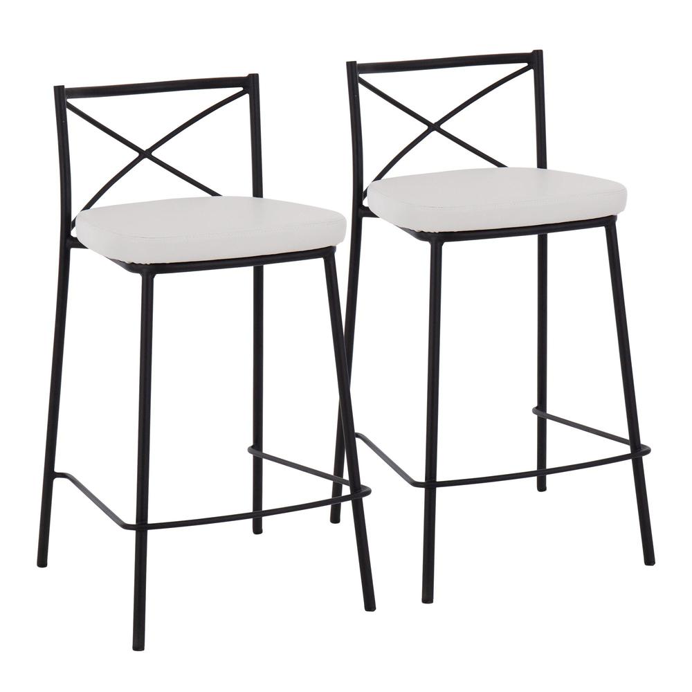 Black Metal, White PU Modern Charlotte Counter Stool - Set of 2