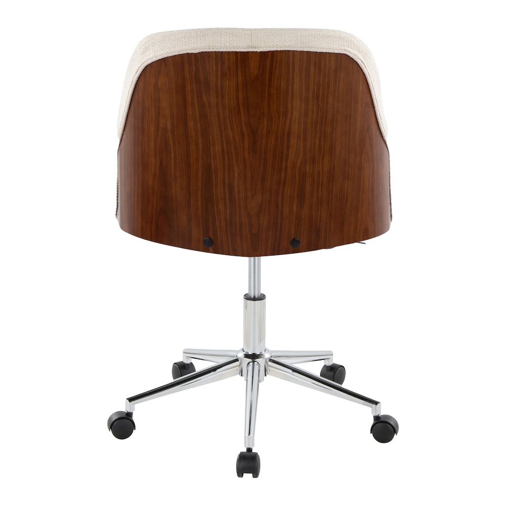 Bacci Office Chair in Chrome Metal, Walnut Wood, Cream Fabric color