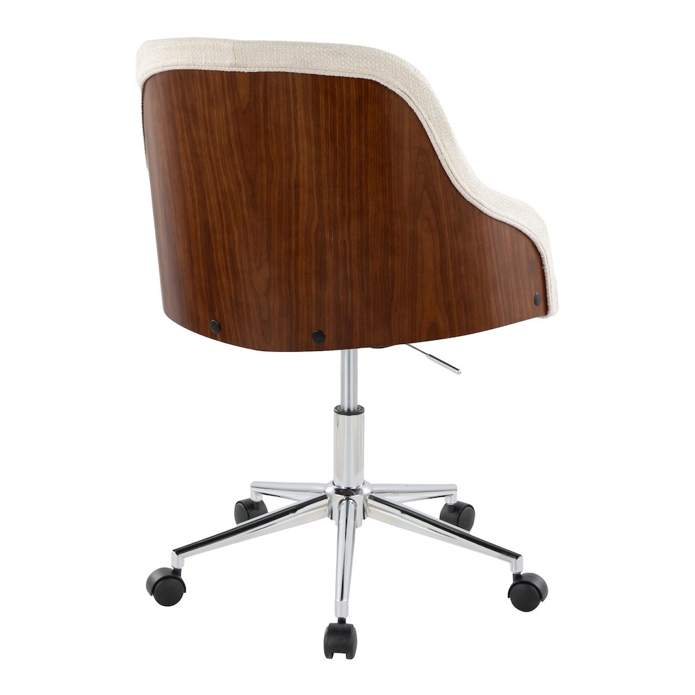 Bacci Office Chair in Chrome Metal, Walnut Wood, Cream Fabric color