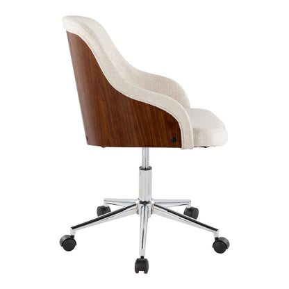 Bacci Office Chair in Chrome Metal, Walnut Wood, Cream Fabric color