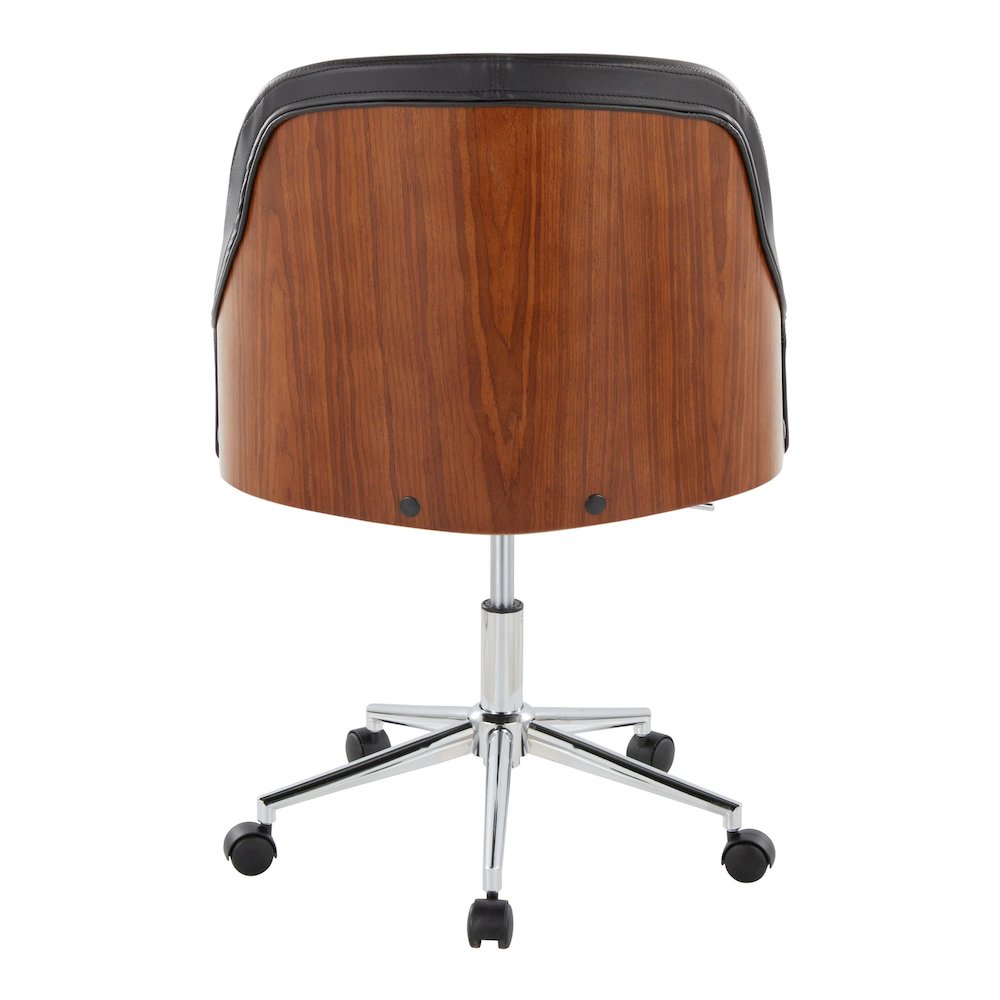 Bacci Office Chair in Chrome Metal, Walnut Wood, Black PU color