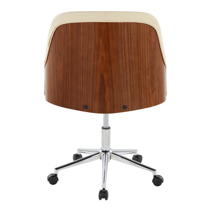 Bacci Office Chair in Chrome Metal, Walnut Wood, Cream PU color