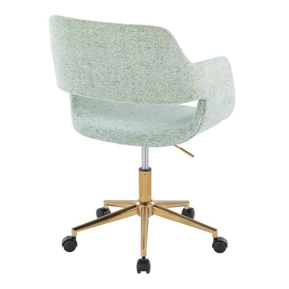 Gold Metal, Light Green Fabric Margarite Task Chair