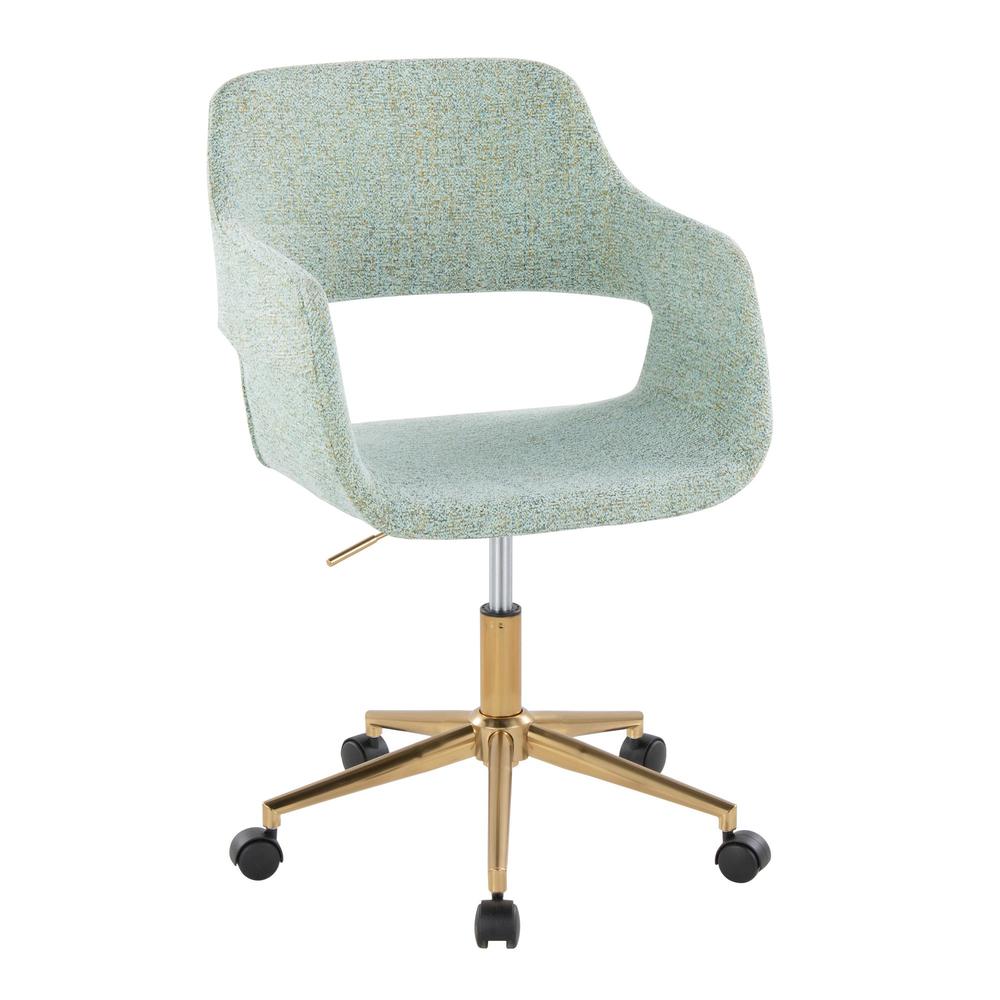 Gold Metal, Light Green Fabric Margarite Task Chair