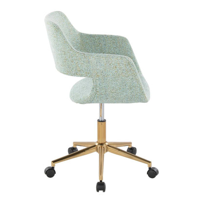Gold Metal, Light Green Fabric Margarite Task Chair