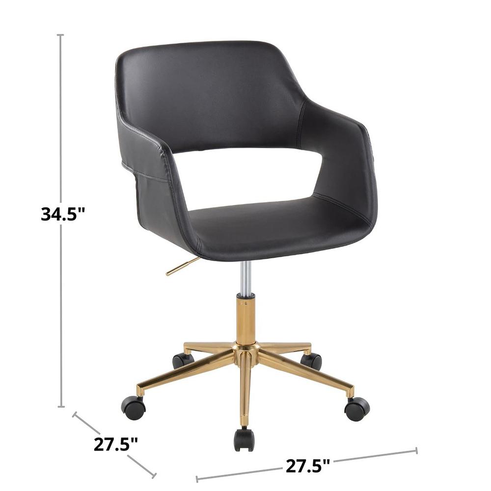 Gold Metal, Black PU Margarite Task Chair
