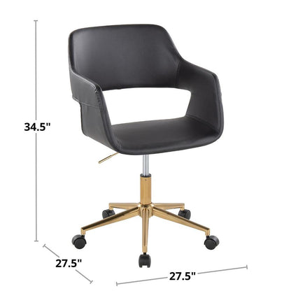Gold Metal, Black PU Margarite Task Chair