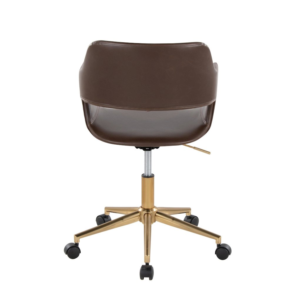 Margarite Task Chair in Gold Metal, Espresso PU color