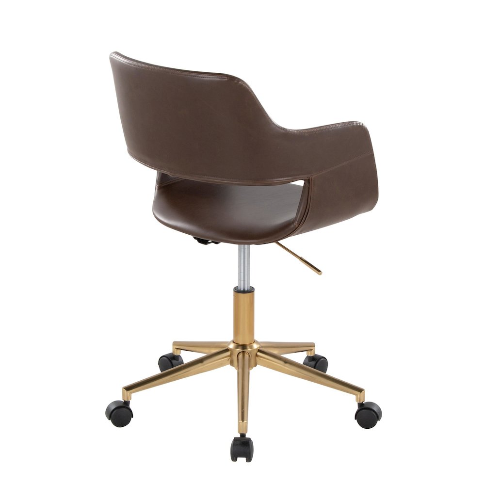 Margarite Task Chair in Gold Metal, Espresso PU color