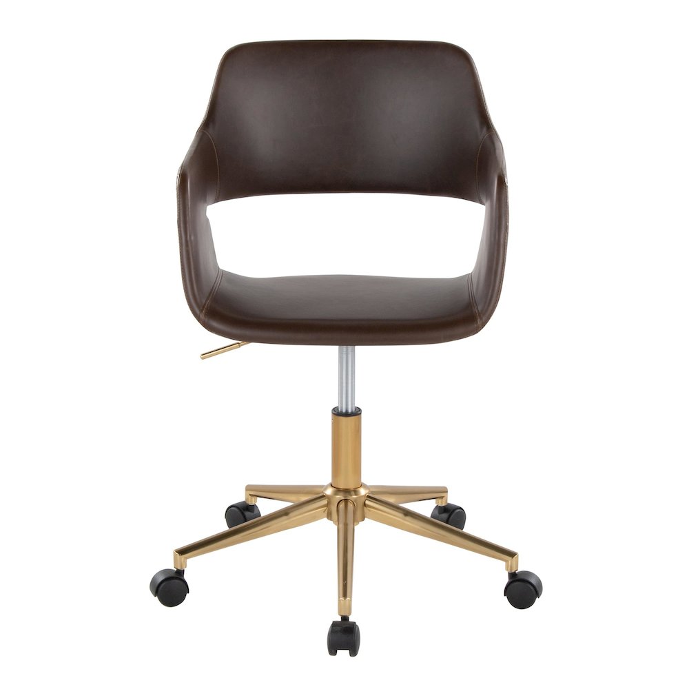 Margarite Task Chair in Gold Metal, Espresso PU color
