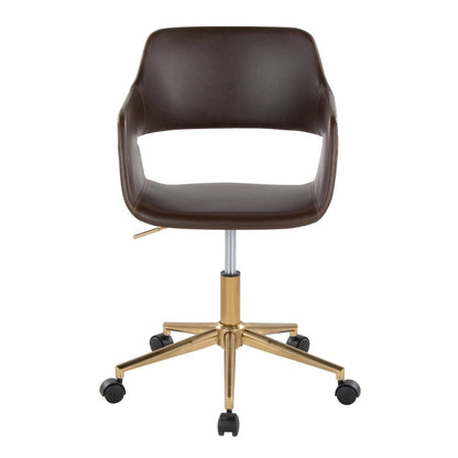 Margarite Task Chair in Gold Metal, Espresso PU color