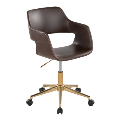 Margarite Task Chair in Gold Metal, Espresso PU color