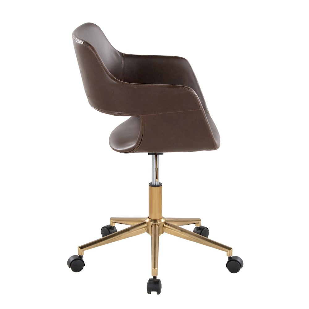 Margarite Task Chair in Gold Metal, Espresso PU color