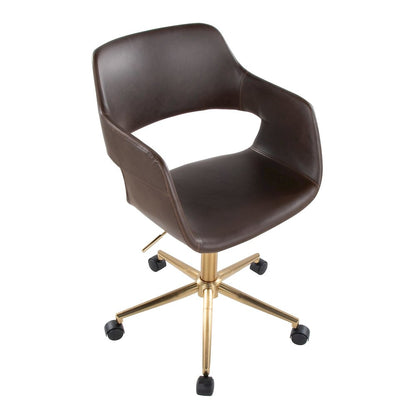 Margarite Task Chair in Gold Metal, Espresso PU color