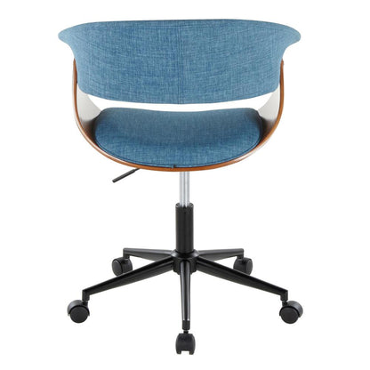 Black Metal, Walnut Wood, Blue Fabric Vintage Mod Office Chair