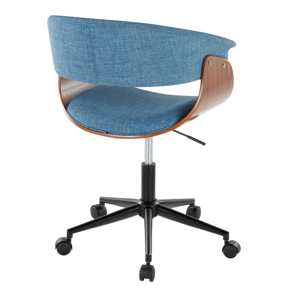 Black Metal, Walnut Wood, Blue Fabric Vintage Mod Office Chair