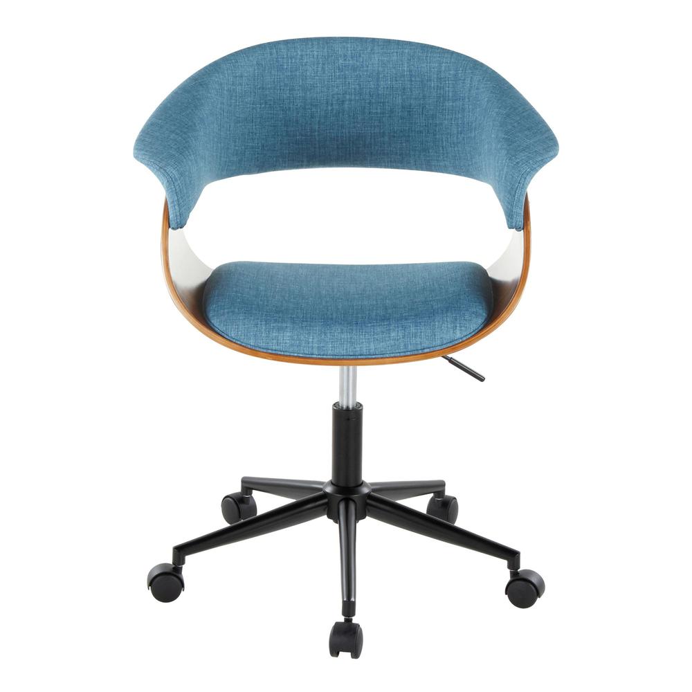 Black Metal, Walnut Wood, Blue Fabric Vintage Mod Office Chair