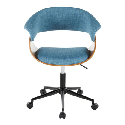 Black Metal, Walnut Wood, Blue Fabric Vintage Mod Office Chair