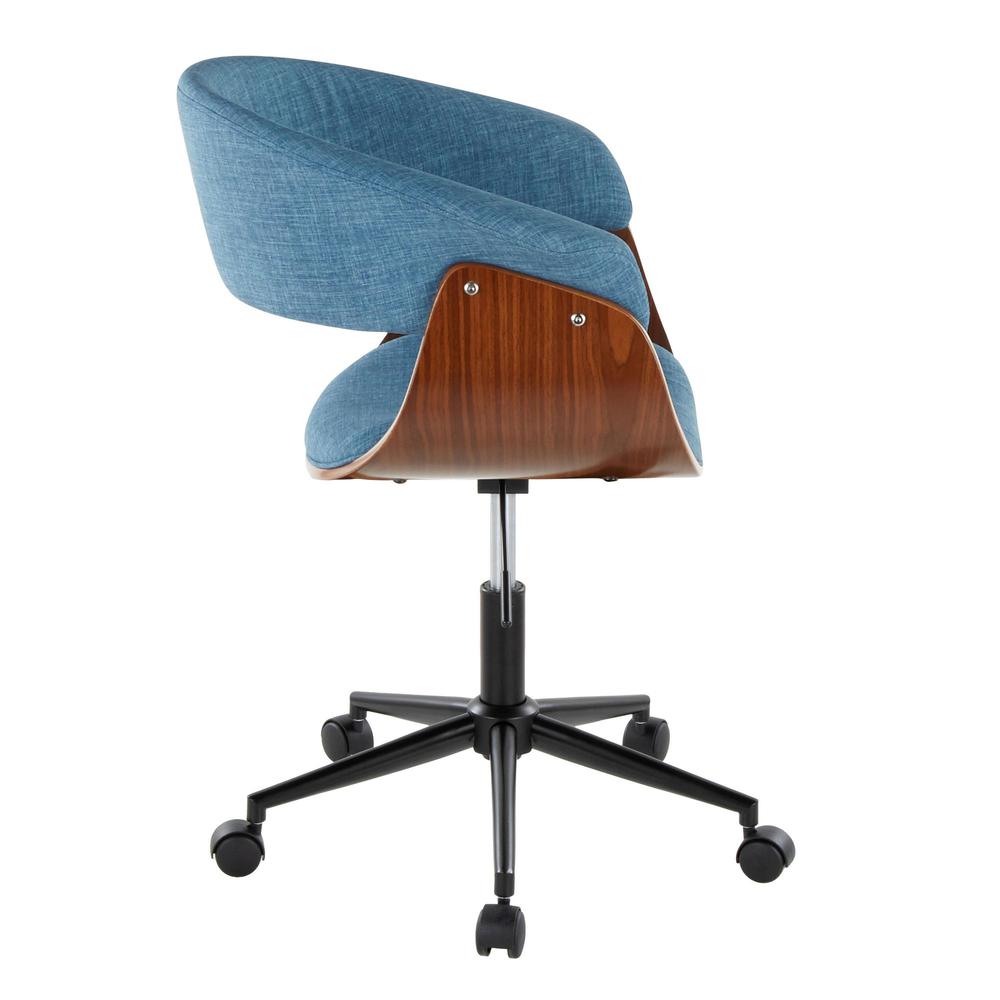 Black Metal, Walnut Wood, Blue Fabric Vintage Mod Office Chair