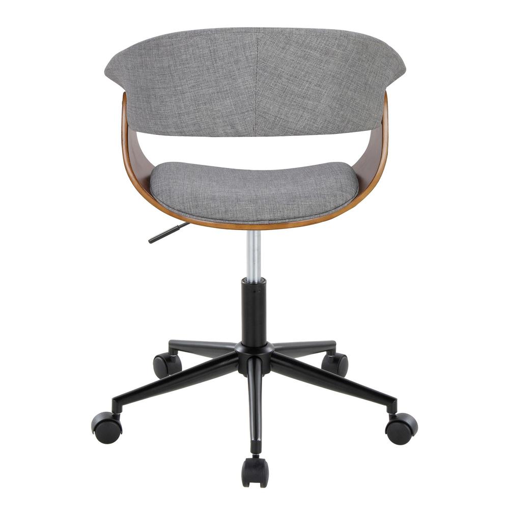 Black Metal, Walnut Wood, Light Grey Fabric Vintage Mod Office Chair