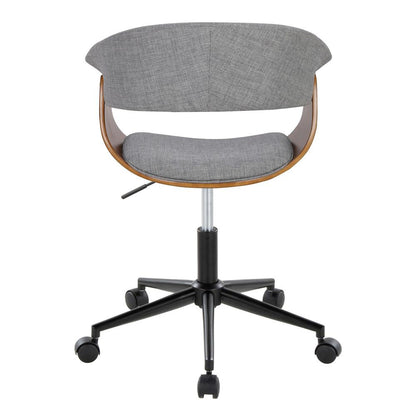 Black Metal, Walnut Wood, Light Grey Fabric Vintage Mod Office Chair