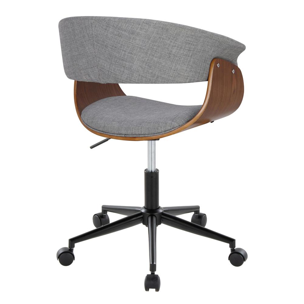 Black Metal, Walnut Wood, Light Grey Fabric Vintage Mod Office Chair