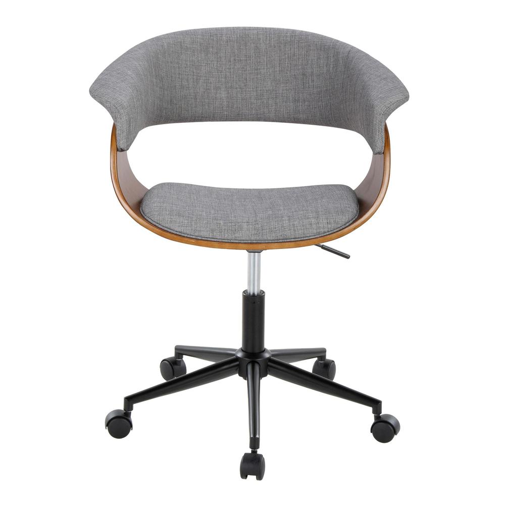 Black Metal, Walnut Wood, Light Grey Fabric Vintage Mod Office Chair