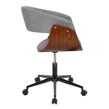 Black Metal, Walnut Wood, Light Grey Fabric Vintage Mod Office Chair