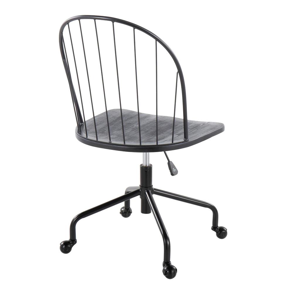 Black Metal, Black Wood Riley Adjustable High Back Office Chair