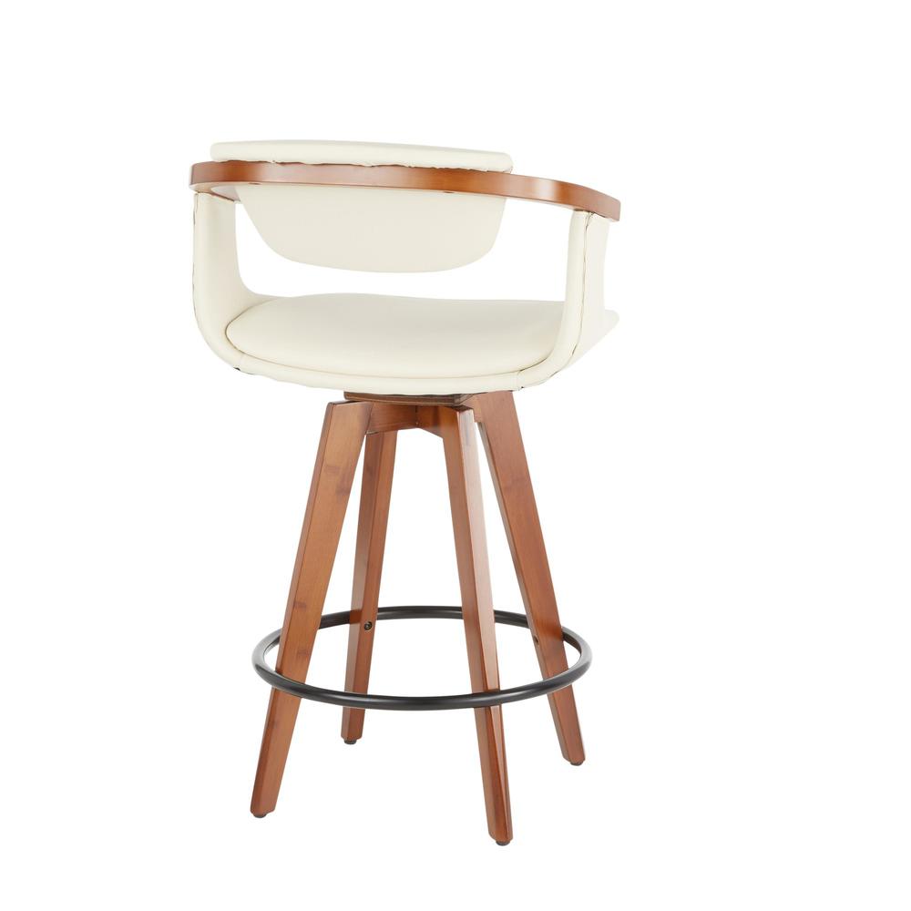 Walnut Bamboo, Black Metal, Cream PU Oracle Counter Stool