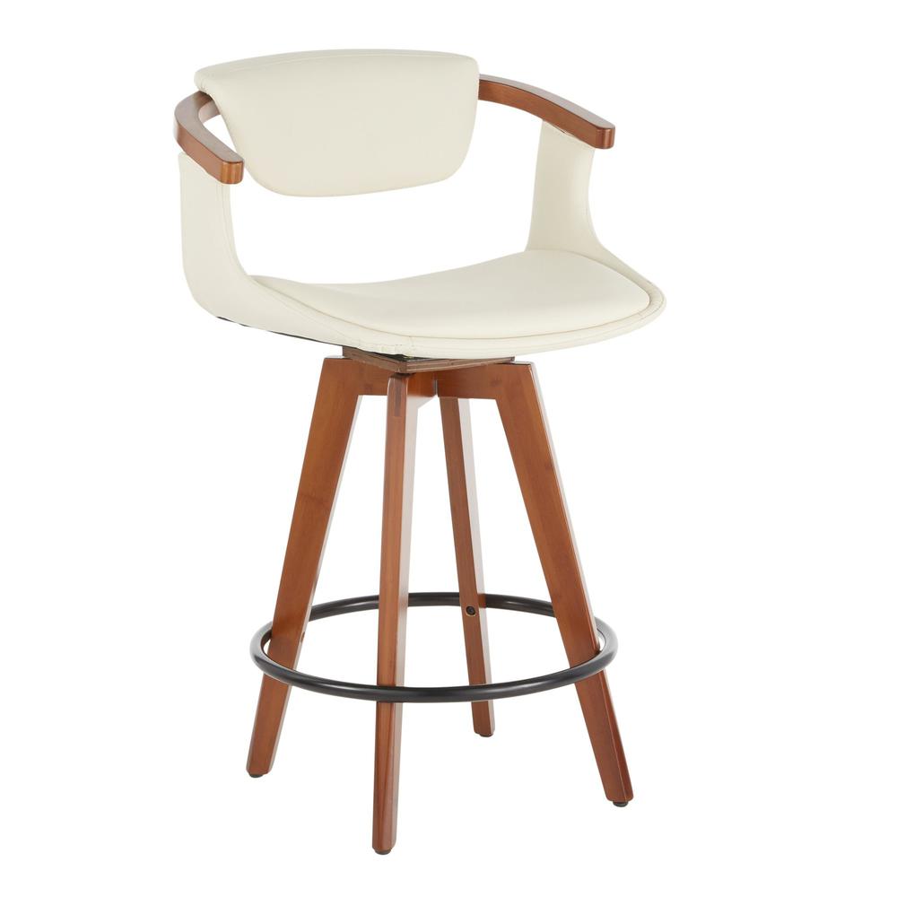 Walnut Bamboo, Black Metal, Cream PU Oracle Counter Stool