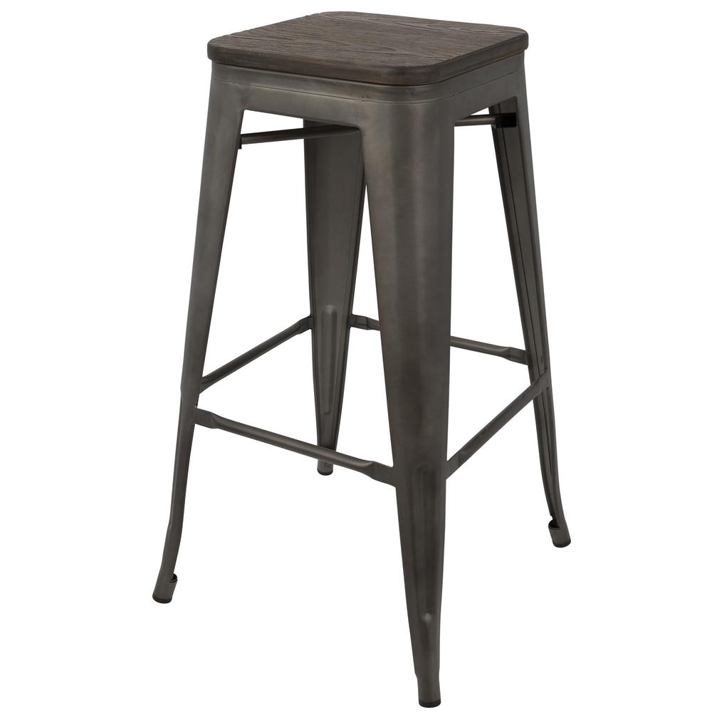 Dark Espresso Top, Antique Finish Oregon Barstool - Set of 2