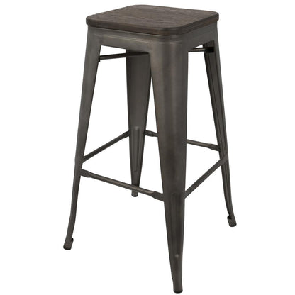 Dark Espresso Top, Antique Finish Oregon Barstool - Set of 2