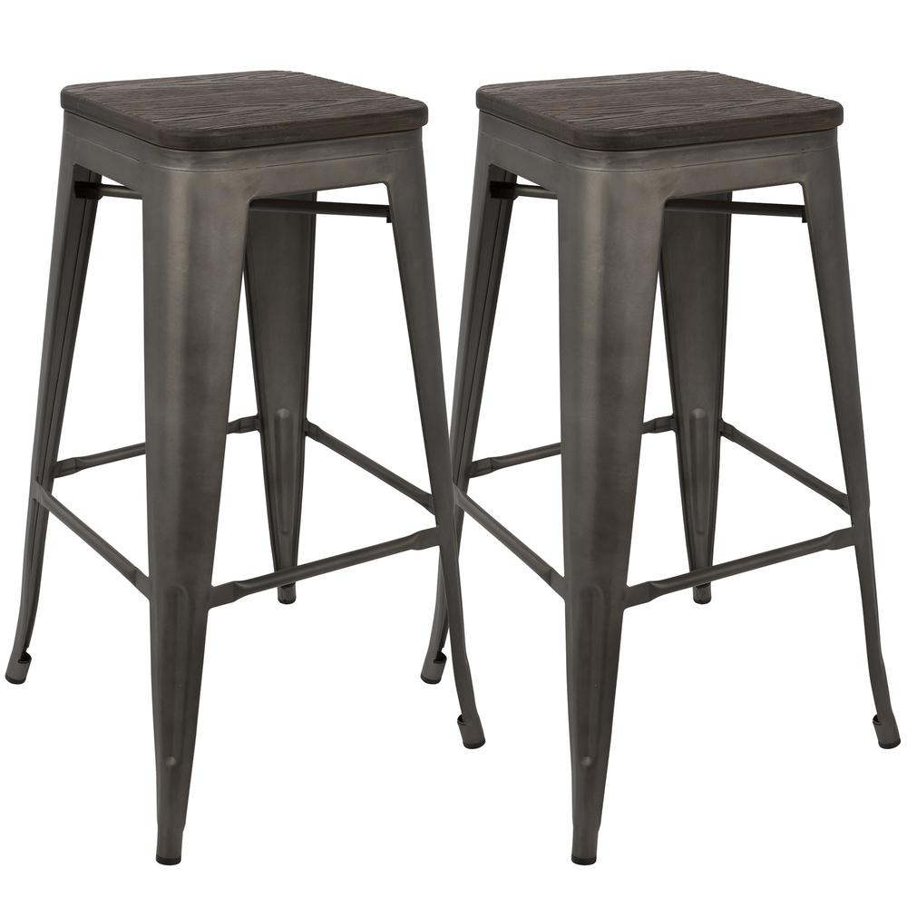 Dark Espresso Top, Antique Finish Oregon Barstool - Set of 2