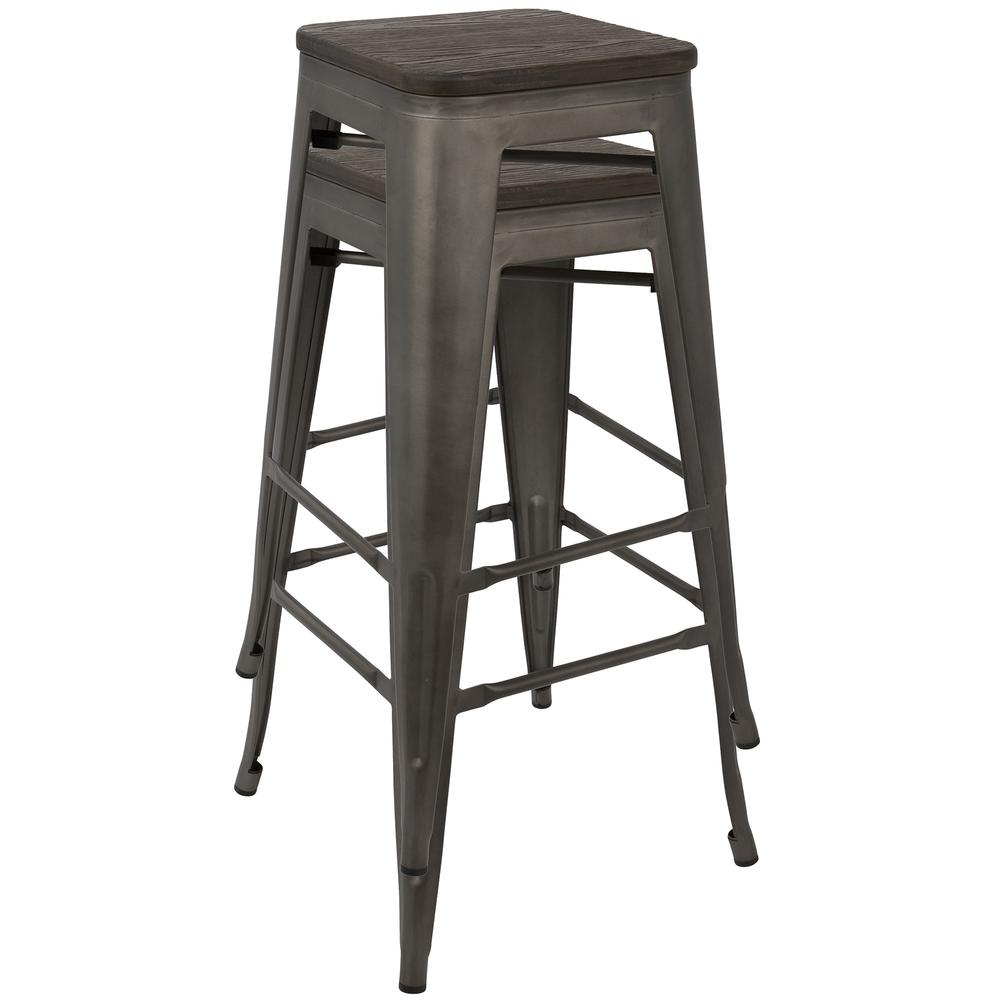 Dark Espresso Top, Antique Finish Oregon Barstool - Set of 2