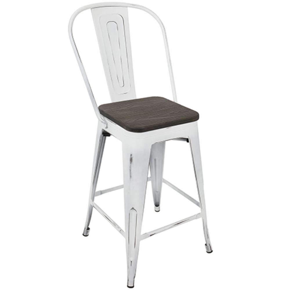 White, Espresso Oregon High Back Counter Stool - Set of 2