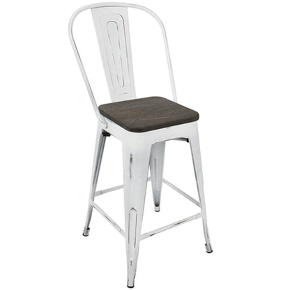 White, Espresso Oregon High Back Counter Stool - Set of 2
